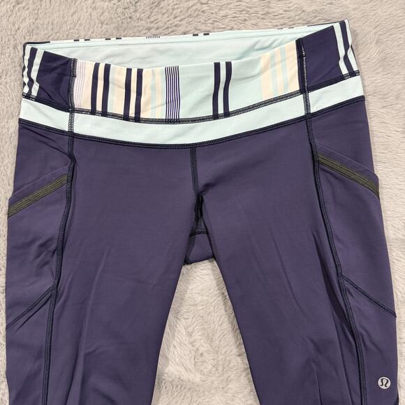Lululemon Pants Womens 10 Purple Black Pace Rival Crop Activewear Side Pockets - Picture 4 of 11
